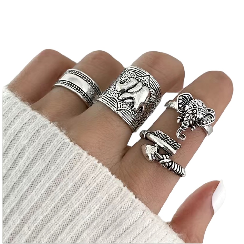 Boho Silver 4 Piece Ring Set